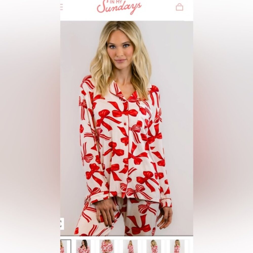 In My Sundays Red Holiday Bow Pajama Set